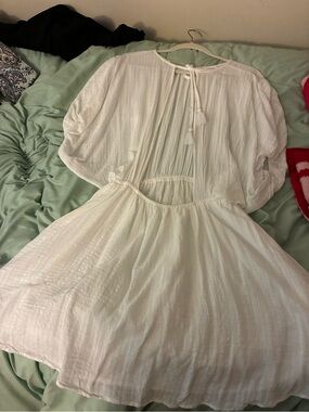 aerie White Textured Mini Dress with Tie Straps